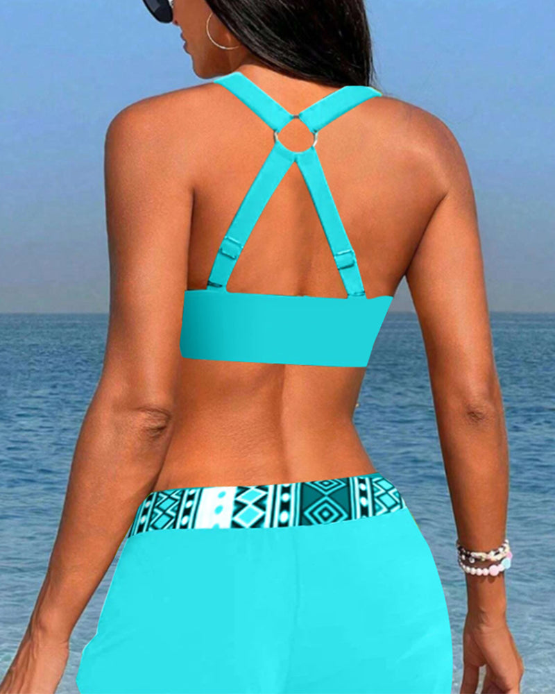 Geometric print high-waisted bikini