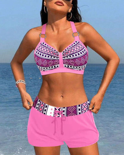 Geometric print high-waisted bikini