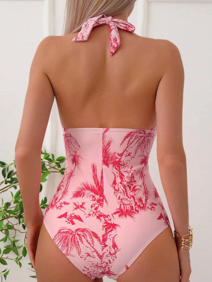 Vintage one-piece swimsuit with floral print