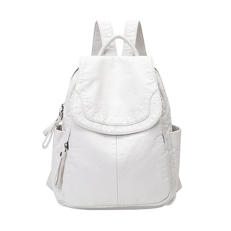 Washed leather backpack